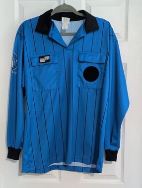 Official Sports InternationaBlue Referee Jersey with Black Collar and Pinstripes